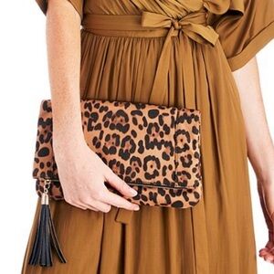 Sole Society Leopard Print Foldover Clutch w/ Tassel Mob Wife Night Out